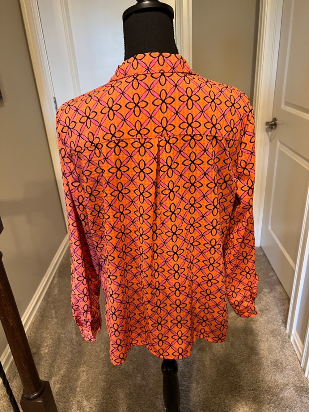 Kim Rogers Bright Orange Floral-Print Button Down Shirt with Pink Accents - Picture 9 of 11